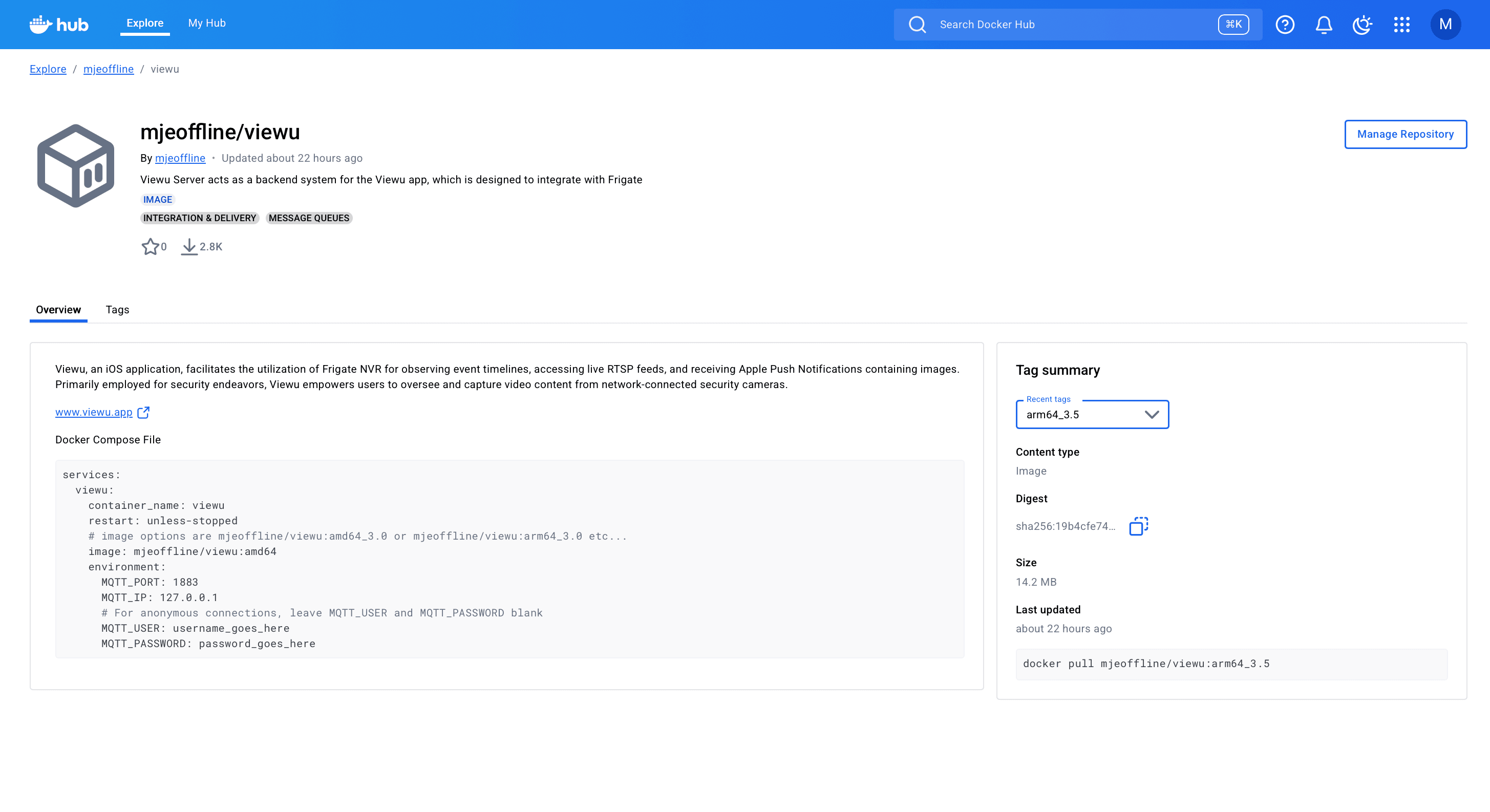 Docker Hub image tags (example)